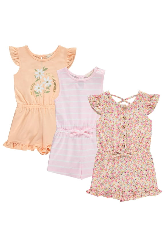 Girls’ 3-Pack Romper Set – Cute & Comfy Sleeveless Summer Jumpsuits for Kids – Floral, Striped & Solid Designs (4-16)
