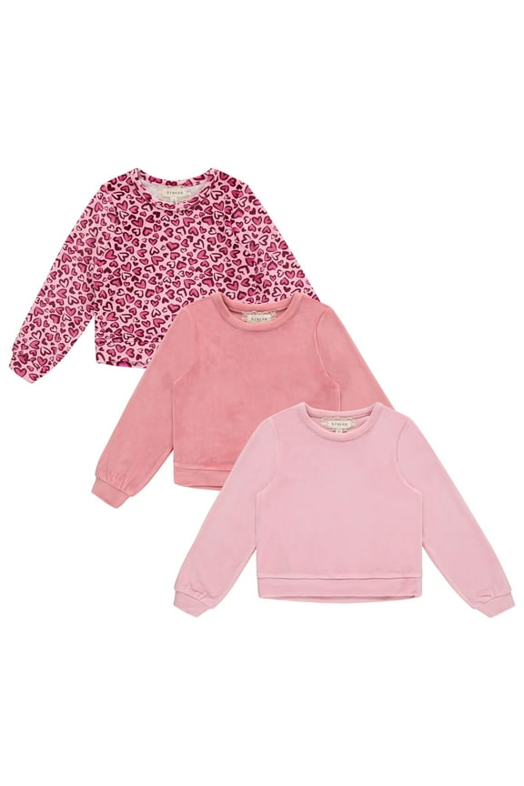 3-Piece Kids Long Sleeve Sweater Pack, Velour Comfort Sweaters for Girls, Plain & Print