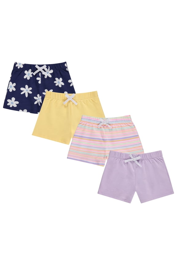 4-Pack Girls Shorts - Cotton French Terry Shorts for Girls - Kids Lounge, Sleep and Play Summer Clothing