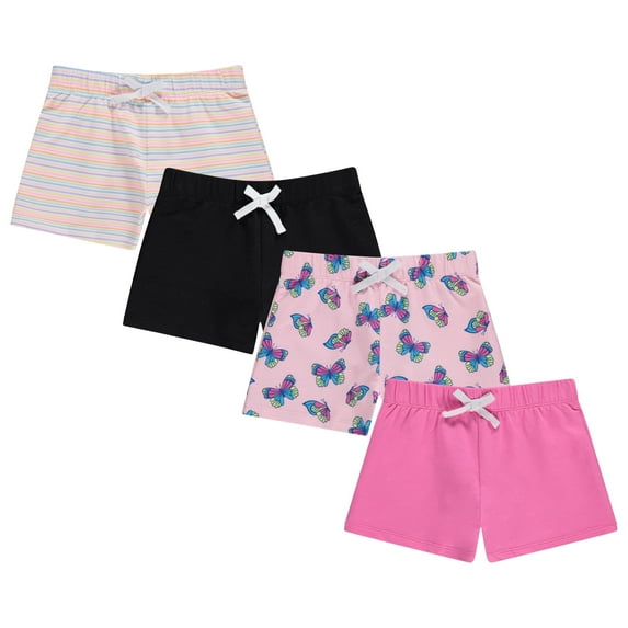 BTween 4-Pack Girls Shorts - Cotton French Terry Shorts for Girls - Kids Lounge, Sleep and Play Summer Clothing