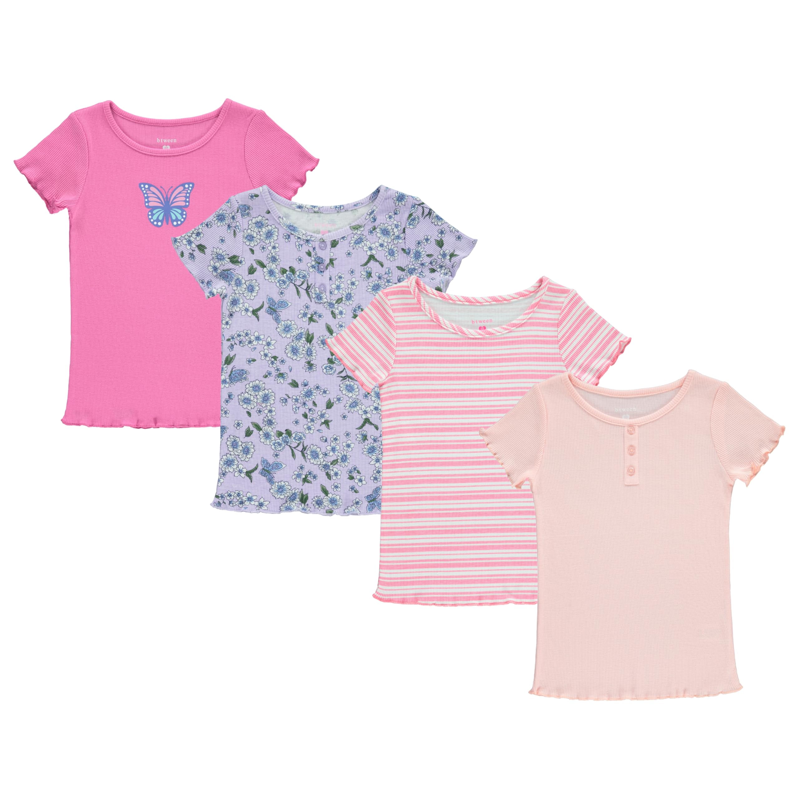 BTween 4-Pack Rib Knit Girls Tops - Short Sleeve Lettuce BTween 4-Pack Rib Knit Girls Tops - Short Sleeve Lettuce