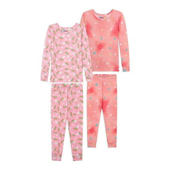 BTween 4-Piece Girls Pajamas, Long Sleeve Tie Dyed Rainbow Girls' Pajama Sets, Size 10
