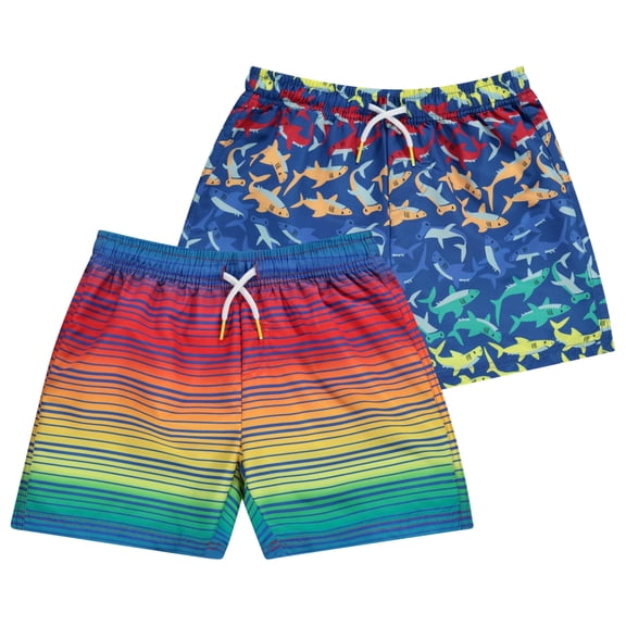 BCOOL 2 Pack Boys Swim Trunks Size 14, Quick Dry Swimming Shorts with Liner Multi