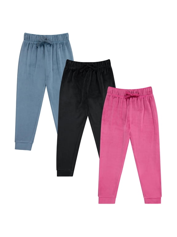 Girl's 3-Pack Velour Jogger Pant Set - Solid, Tie Dye or Camo Sweatpants for Girls, BLUE ,10/12