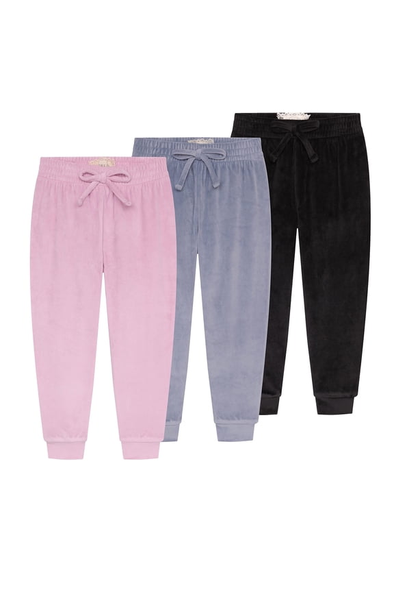 Girl's 3-Pack Velour Jogger Pant Set - Solid, Tie Dye or Camo Sweatpants for Girls
