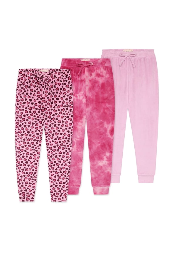 Girl's 3-Pack Velour Jogger Pant Set - Solid, Tie Dye or Camo Sweatpants for Girls