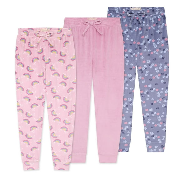 BTween Girl's 3-Pack Velour Jogger Pant Set - Solid, Tie Dye or Camo Sweatpants for Girls