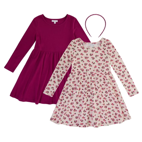 BTween Girls 2 Pack Ribbed Fit & Flare Dresses, 100% Pima Cotton, Size 4