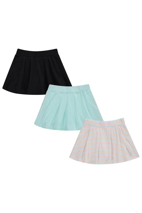 3 Pack Skorts for Girls Kids Scooter Skirts Skirt Layered Shorts with Floral, Solid, Tie Dye or Butterfly Prints Aqua