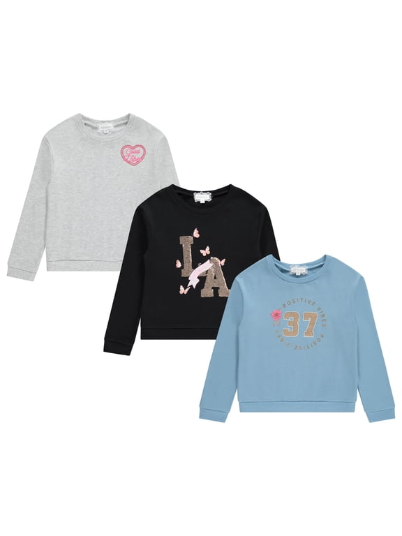 Girls 3-Pack CVC Fleece Pullover Tops, Soft, Cozy, and Stylish Sweatshirts - Lake, Size 4