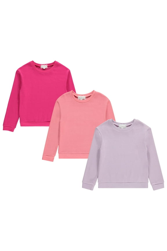 Girls 3-Pack CVC Fleece Pullover Tops, Soft, Cozy, and Stylish Sweatshirts - Pink, Size 8