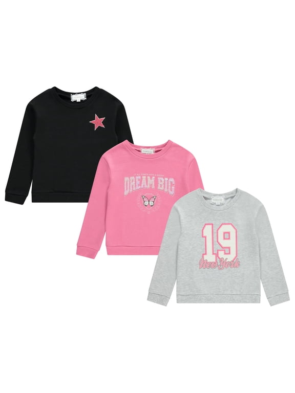 Girls 3-Pack CVC Fleece Pullover Tops, Soft, Cozy, and Stylish Sweatshirts - Rose, Size 7