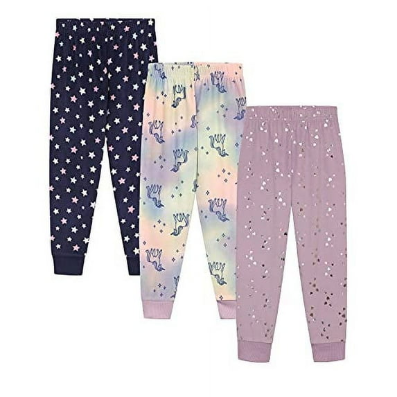 BTween Girls’ 3 Pack Velour Jogger Pants Set, Soft and Comfortable Lounge Pants for Kids, Unicorns and Stars, Size 8