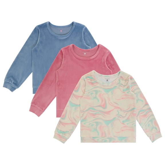 BTween Girls' 3-Pack Velour Pullover Tops, Long Sleeve, Wild Rose, Size 7
