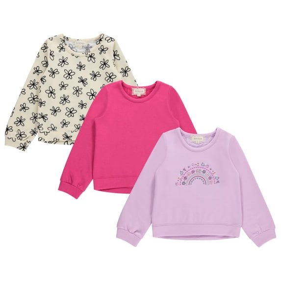 BTween Girls 3-Piece Crew Neck Fleece Sweatshirt Set Long Sleeve Cotton Blend Pullover, Soft and Comfortable, Sizes 4-12