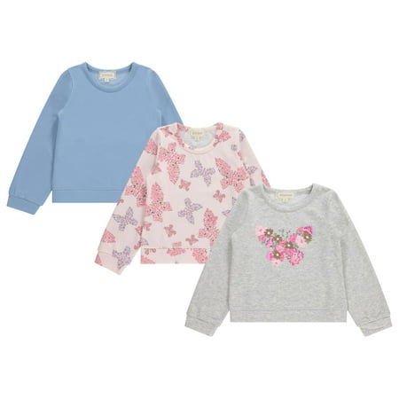 BTween Girls 3-Piece Crew Neck Fleece Sweatshirt Set Long Sleeve Cotton Blend Pullover, Soft and Comfortable, Sizes 4-12