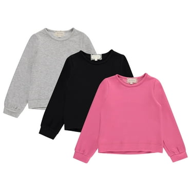 BTween Girls 3 Piece Long Sleeve Crew Neck Pullovers, Fleece Sweatshirt for Youth Kids, BASIC,12