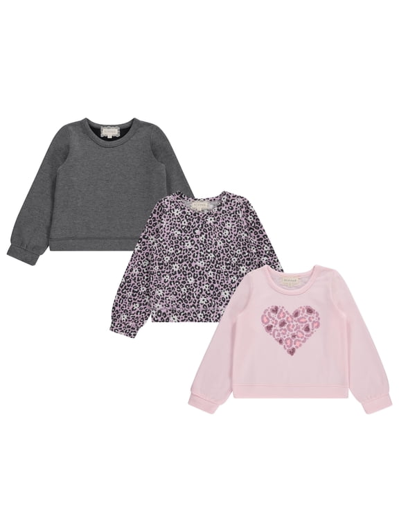 Girls 3 Piece Long Sleeve Crew Neck Pullovers, Fleece Sweatshirt for Youth Kids, CHARC,4