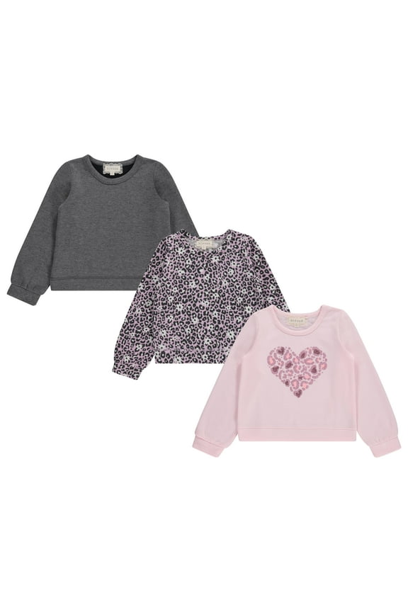 Girls 3 Piece Long Sleeve Crew Neck Pullovers, Fleece Sweatshirt for Youth Kids, CHARC,8