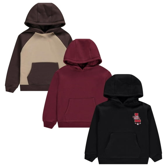 STITCH & STONE Boys 3-Pack Hoodies - Soft Cotton, Pullover Sweatshirts - Burg, Sizes 4/5