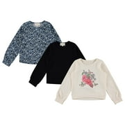 BTween Girls 3 Piece Long Sleeve Crew Neck Pullovers, Fleece Sweatshirt for Youth Kids, JETBK,5