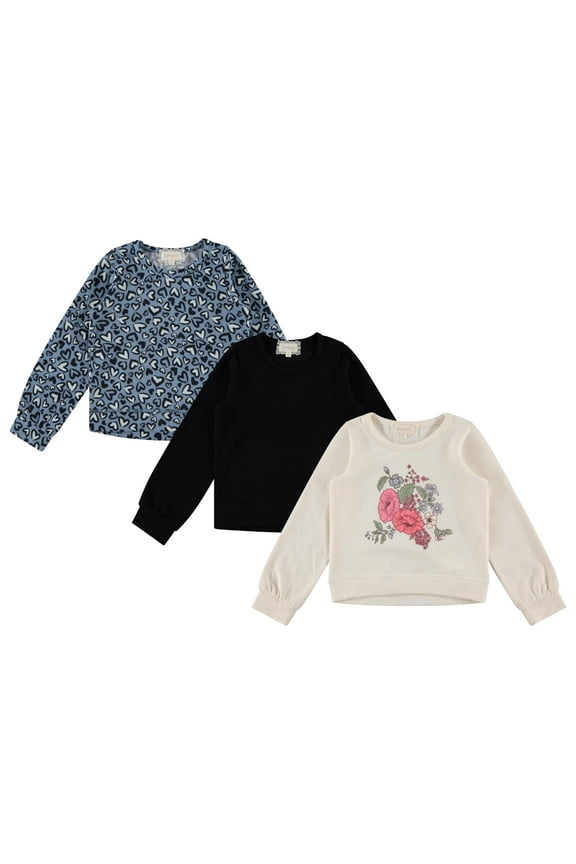 Girls 3 Piece Long Sleeve Crew Neck Pullovers, Fleece Sweatshirt for Youth Kids, JETBK,5