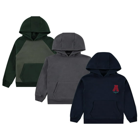 STITCH & STONE Boys 3-Pack Hoodies - Soft Cotton, Pullover Sweatshirts - Iron, Sizes 10/12