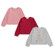 BTween Girls 3 Piece Long Sleeve Crew Neck Pullovers, Fleece Sweatshirt for Youth Kids, ROSE ,8