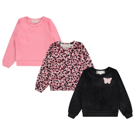 BTween Girls Cozy Velour Sweatshirt Set, 3 Pack of Soft Sweatshirts for Kids, Stylish Casual Outfits, Sizes 4-89