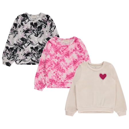 BTween Girls Cozy Velour Sweatshirt Set, 3 Pack of Soft Sweatshirts for Kids, Stylish Casual Outfits, Sizes 4-84