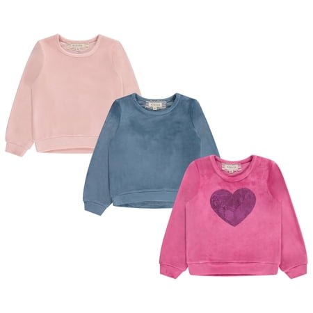 BTween Girls Cozy Velour Sweatshirt Set, 3 Pack of Soft Sweatshirts for Kids, Stylish Casual Outfits, Sizes 4-72