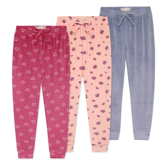 BTween Girls 3 Pack Velour Jogger Pant Set Solid, Tie Dye or Camo Sweatpants for Girls