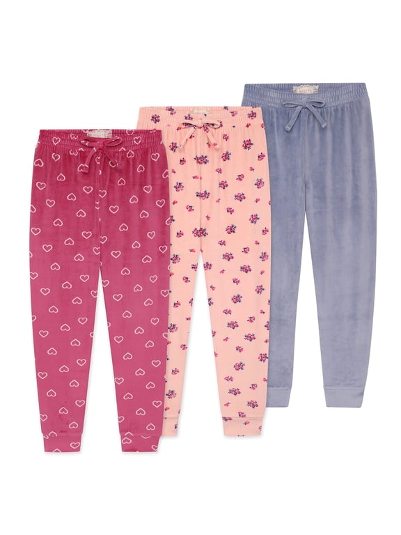 Girls 3 Pack Velour Jogger Pant Set Solid, Tie Dye or Camo Sweatpants for Girls