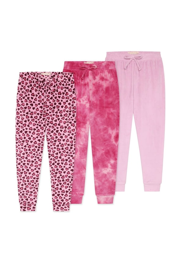 Girl's 3-Pack Velour Jogger Pant Set - Solid, Tie Dye or Camo Sweatpants for Girls