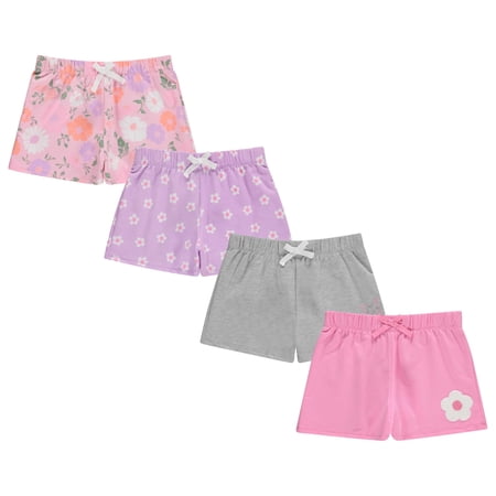 BTween 4 Pack Girls Shorts, Cotton French Terry Shorts for Girls, Kids Summer Clothing (Size 4/5)
