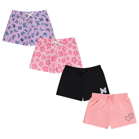 BTween 4 Pack Girls Shorts, Cotton French Terry Shorts for Girls, Kids Summer Clothing (Size 7/8)