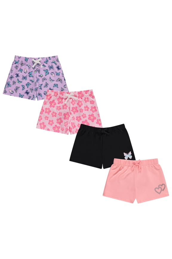 4 Pack Girls Shorts, Cotton French Terry Shorts for Girls, Kids Summer Clothing (Size 7/8)
