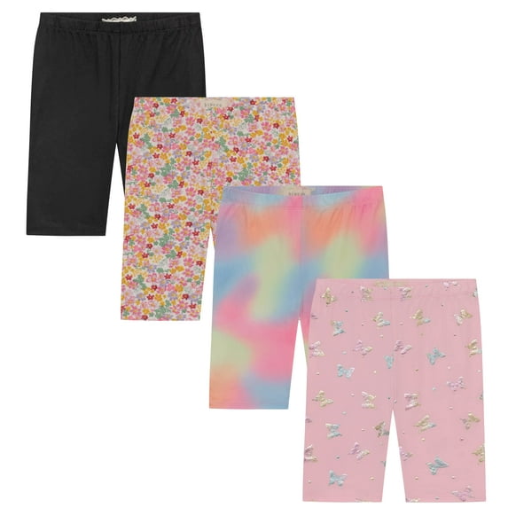 BTween Girls 4 Pack Athletic Bike Shorts, Fashion Short, Workout Clothes for Girls