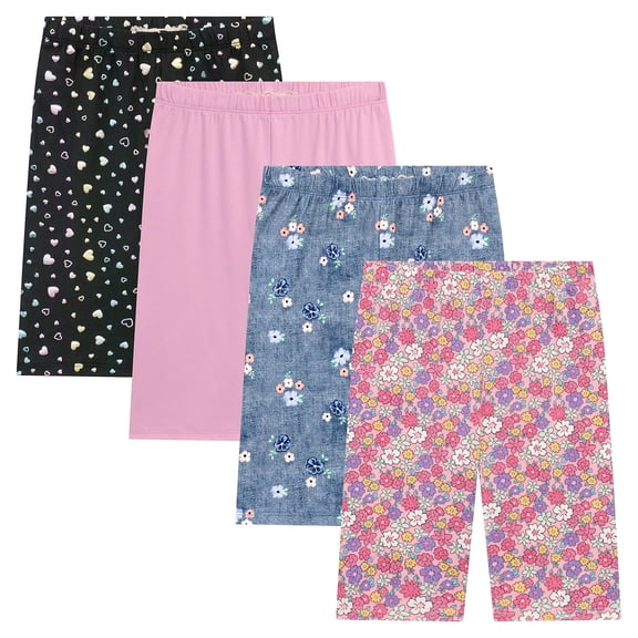 BTween Girls 4 Pack Athletic Bike Shorts, Fashion Short, Workout Clothes for Girls