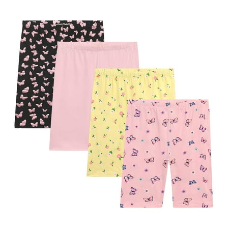 BTween Girls 4 Pack Athletic Bike Shorts, Fashion Short, Workout Clothes for Girls