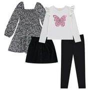BTween Girls' 4-Pack Fall Outfit: Dress, Skirt, Tee, Leggings, Cotton Blend,HGREY,4