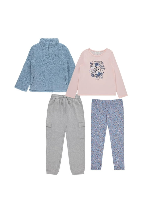 Girls' 4-Pack Fashion Wardrobe Essentials ,Trendy & Versatile Clothing Sets for Kids, Chamb, Size 10