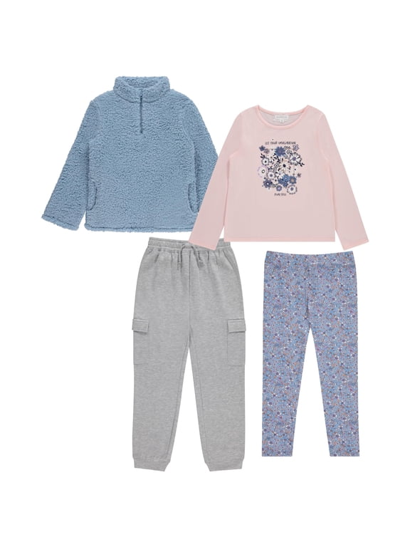 Girls' 4-Pack Fashion Wardrobe Essentials ,Trendy & Versatile Clothing Sets for Kids, Chamb, Size 12