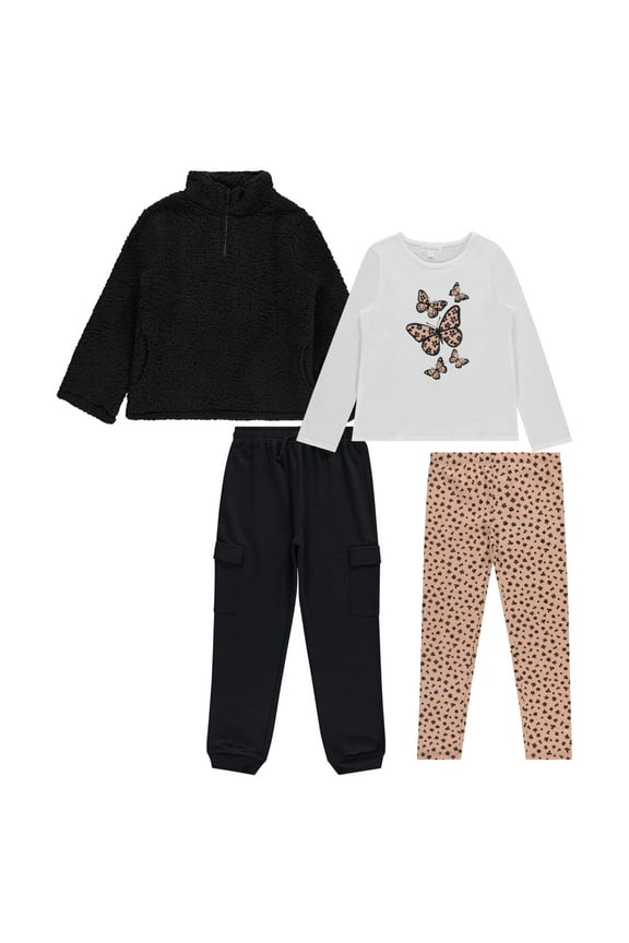 Girls' 4-Pack Fashion Wardrobe Essentials ,Trendy & Versatile Clothing Sets for Kids, Jetbk, Size 10