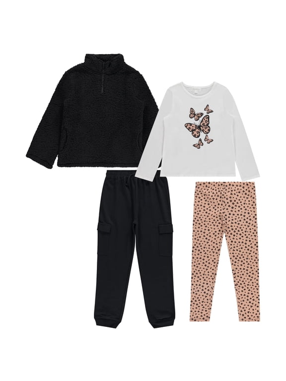 Girls' 4-Pack Fashion Wardrobe Essentials ,Trendy & Versatile Clothing Sets for Kids, Jetbk, Size 12