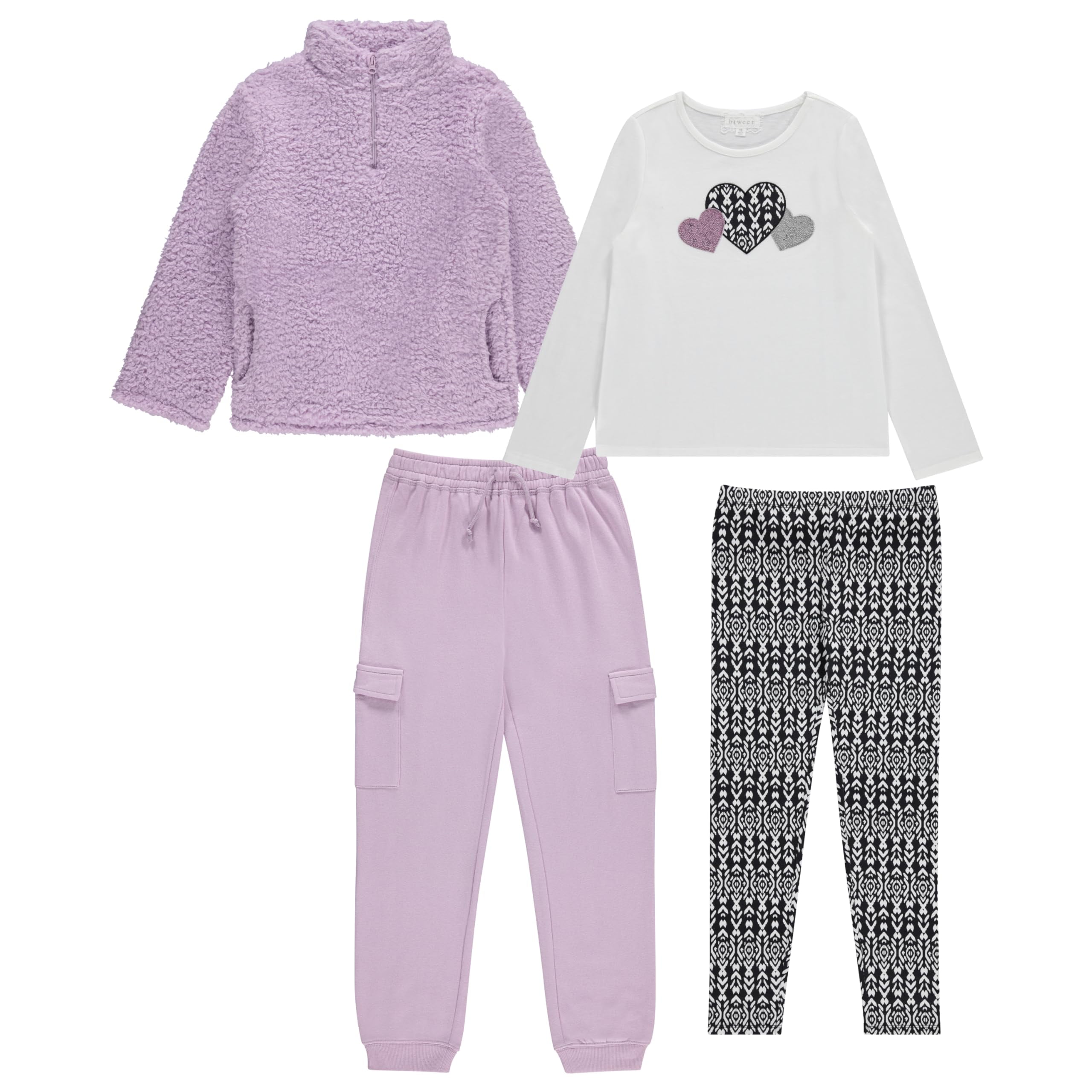 BTween Girls' 4-Pack Fashion Wardrobe Essentials ,Trendy & Versatile Clothing Sets for Kids, Orchd, Size 12