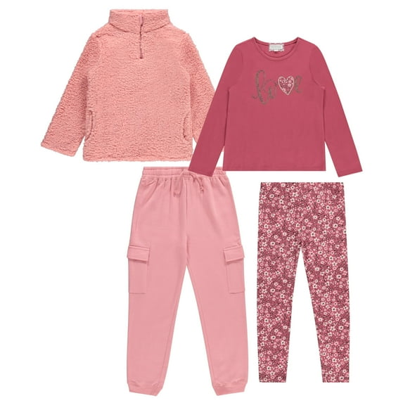BTween Girls' 4-Pack Fashion Wardrobe Essentials ,Trendy & Versatile Clothing Sets for Kids, Rose, Size 7