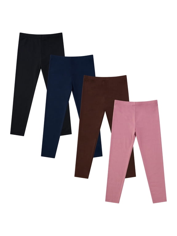 Girls 4-Pack Fleece-Lined Leggings, Soft Stretch Pants, Sizes 4-14