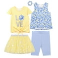 thumbnail image 1 of BTween Girls 4 Pack Floral Fashion Summer Clothes Set - Tutu Skirt Tank Top Short Sleeve and Biker Shorts with Hair Scrunchie - Love, Size 4, 1 of 6