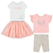 BTween Girls 4 Pack Floral Fashion Summer Clothes Set - Tutu Skirt Tank Top Short Sleeve and Biker Shorts